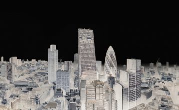 City of London with Fog, Within Series, 2014, 243 x 150 cm. Digital negative contact print © André Lichtenberg