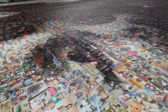 Detail of 'The Face of Suffrage' © Helen Marshall Installation in Birmingham New Street Station
