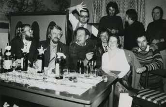 Roudnice celebration: Jan Svoboda (seated 3rd from left), John Goto (4rd from left), Jiri Polacek (standing 2nd from left). 