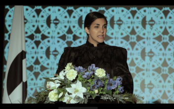 Heba Y. Amin Operation Sunken Sea: Relocating the Mediterranean, Inaugural Speech, 2018. 18'21'' Video Still. Courtesy of the artist.
