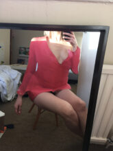 Red Short Mini Dress, Deep Cleavage (2019) © Moira Lovell