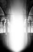 The next era (Biblioteca Malatestiana, Cesena) 2016, digital painting, print on plexiglas, 155x100x4 cm. © Mariella Bettineschi