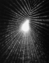 Hélène Binet, Atelier Peter Zumthor, Bruder Klaus Field Chapel, Wachendorf, Germany, 2009. Digital black-and-white silver-gelatin print, 102 x 80 cm. Courtesy ammann // projects. © Hélène Binet
