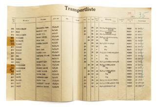 Archive, 2021. Gestapo Berlin Transport List 26 of Jews deported to Auschwitz. The artist’s great aunt, Marta Zernik, was number 318 on the list. © Sara Davidmann