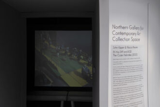 Installation view from John Kippin & Nicola Neate: IN this DAY and AGE, 2022, NGCA Collection Space. Courtesy of NGCA and the Artists.