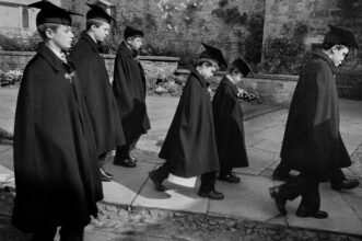 Choristers marching to the rehearsal at Durham Cathedral (2000)